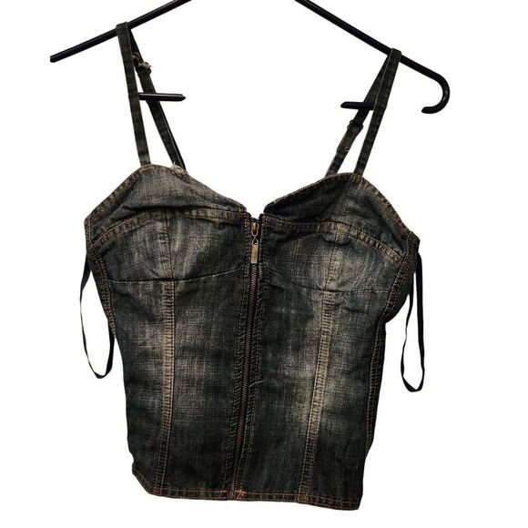 MUDD Fitted Denim with Rouchin In The Back Halter Top Size L - Picture 1 of 3